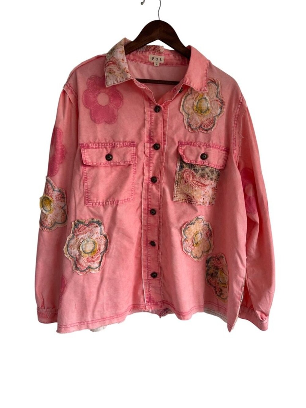 POL Patchwork 100% Cotton Button Down Shirt Large